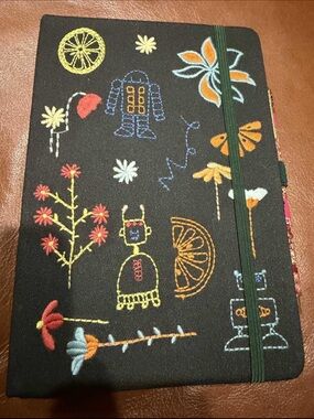 New! Johnny Was Lemona Embroidered Black Floral & Whimsical Notebook with pen